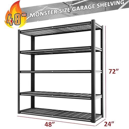 48" W Metal Garage Shelving 5 Tier Storage Shelves Heavy Duty 3030LBS Adjustable Shelf Unit Garage Shelving for Warehouse, Industrial, Basement, 72" H x 48" W x 24" D - color: Black-hidden Hole, size: 48" W x 24" D x 72" H
