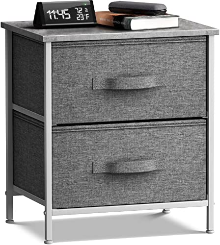Sorbus Nightstand with 2 Drawers - Bedside Furniture End Table Night Stand with Steel Frame, Wood Top & Easy Pull Fabric Bins - Small Dresser & Chest for Home, Bedroom Accessories & Office - color: Grey, style: 2 Drawer