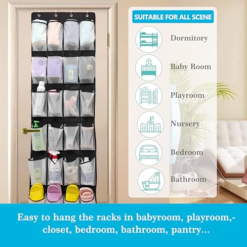 Over The Door Shoe Organizers with 24 Mesh Pockets Shoe Organizer Storage Hanging SimpleHouseware Shoe Holder for Rack (White Black) - color: White Black