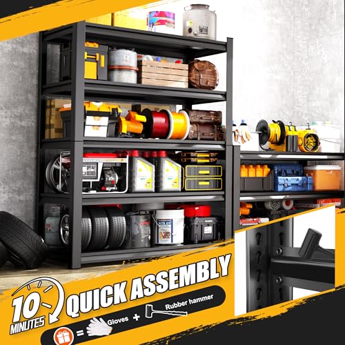 71" H Garage Shelving 5-Tier Heavy Duty Storage Shelves, Adjustable Metal Shelf Unit, Utility Organizer Rack for Basement, Pantry, Kitchen, Warehouse,15.7" Dx35.4 Wx71.2 H, Black - size: 5-tier-15.7"Dx35.4"Wx71.2"H
