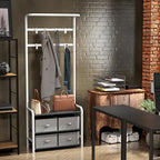 Simple Houseware Space-Saving Coat Rack with Storage Shelf, Black Freestanding Hall Tree Organizer with Hooks for Entryway, Bedroom, Office, Coats, Hats, Jackets, Scarves - White - color: White
