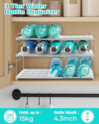 Cirhy Adjustable Water Bottle Organizer Holder for Cabinet, 3-Tier Expandable Water Bottle Storage Rack for Tumblers, Travel Mugs, and Cups – Kitchen Pantry Organization and Storage for Stanley Cups - style: Water Bottle Organizer-10”Tall