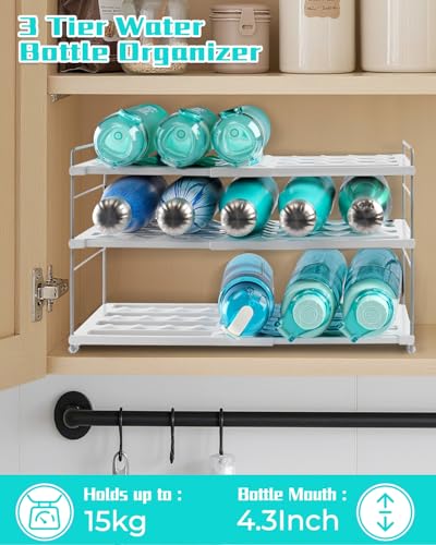 Cirhy Adjustable Water Bottle Organizer Holder for Cabinet, 3-Tier Expandable Water Bottle Storage Rack for Tumblers, Travel Mugs, and Cups – Kitchen Pantry Organization and Storage for Stanley Cups - style: Water Bottle Organizer-10”Tall