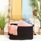 MINTWOOD Design 22in Extra Large Blanket Basket Holder Living Room, Rectangle Rope Woven Storage Basket with Handles for Laundry, Pool Towels, and Shoes, Dog Toy Organizer Bin Box, Full Black - color: Full Black