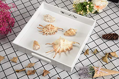 Glossy White Sturdy Acrylic Serving Tray with Handles-12x12Inch-Serving Coffee,Appetizer,Breakfast,Butler-Kitchen Countertop -Cosmetics Organizer-Vanity Table Tray-Ottoman Tray-Decorative - color: Glossy White, size: 12" x 12" x 2"