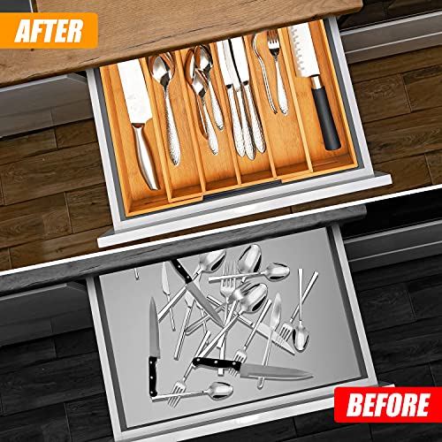 Bellsal Silverware Organizer Kitchen Drawer Organizer Expandable Bamboo Utensil Holder Cutlery Tray for Kitchen Utensil and Flatware Bedroom Office - color: Nature, size: 7 Slots Expandable