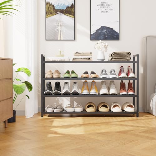4-Tier Heavy Duty Metal Shoe Rack, 200 lbs Load Capacity Shoe Organizer with Reinforced Steel Tubes, No-Wobble Free Standing Shoe Shelf for Entryway, Closet, Bedroom, Dorm – Easy Assembly, Black - color: Black, size: 4Tier/27.6"H×42.1"W×9.8"D