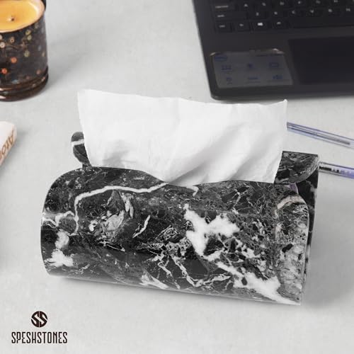 Marble Tissue Box Cover 7.5 Inch Handmade Black Tissue Box Holder Rectangle for Modern Bathroom Decor & Home Organizer - Decorative Facial Tissues Boxes Holder for Bedroom & Living Room - color: Black Zebra