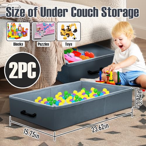 Under Couch Storage, 2 Pack Under Bed Containers, Foldable Under Sofa Storage keeps things out,Under Couch Storage Box for Toys,Blocks,Puzzles, Plush Dolls,Books(23.62 * 15.75 * 3.93in) - size: 23.62*15.75*3.93in
