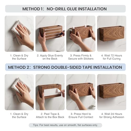 Remote Holder Hole-Free, Self-Adhesive Storage Wooden Box, Wall Mounted or Desk Mounted Container(Large Size) - size: Large