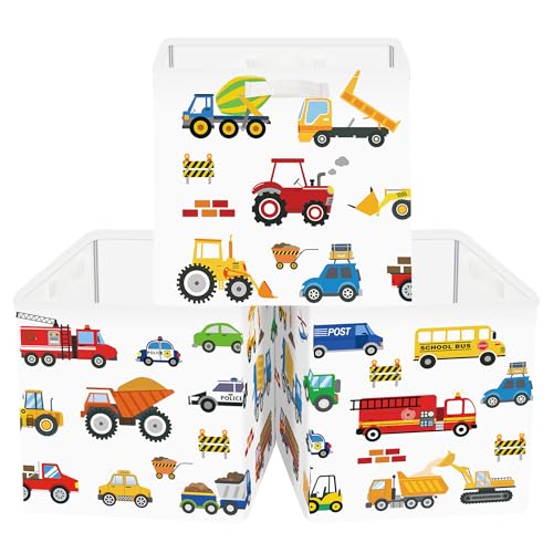 Clastyle Cars Storage Cube Organizer Set Handle Closet Clothes Cube with Metal Frame Foldable Parents Organizer Storage Basket for Book Toy,Cartoon Truck,11.8x11.8x11.8 in - color: Cartoon Truck, size: 11.8x11.8x11.8 in