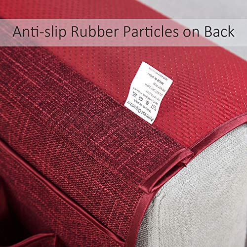 Sofa Armrest Organizer Non-Slip Arm Chair Hanging Caddy Remote Control Holder for Magazine, Phone, Books, Glasses(WineRed,13in) - color: Winered, size: 35"x13"