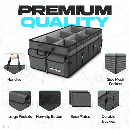 FORTEM Trunk Organizer For SUV Car Trunk Organizer, Foldable Storage, Car Accessories for Women Men, Collapsible Bag, Perfect Christmas Gifts, 600D Oxford, Non Slip Bottom, Straps, Soft Cover (85L) - color: Grey, size: XL (85L)
