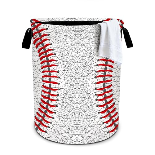 Baseball Laundry Basket Storage Bin Foldable Laundry Hamper Clothes Storage Bucket Organizer 19.6x15.7 Inch For Laundry Room/Bedroom/Bathroom - color: Baseball