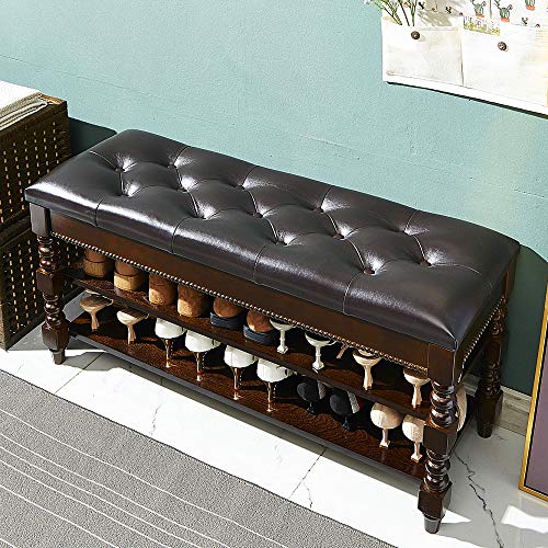 LEILISI Shoe Bench, Wood Storage Bench with Cushion Seat, Shoe Rack with Hidden Storage Space for Entryway Living Room Bedroom Hallway (Walnut, 39.4'') - color: Walnut, size: 39.4