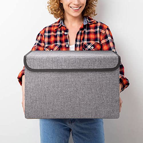 Bagnizer Large 42 Quarts Fabric Storage Bins with Lids [2-Pack] Linen Collapsible Foldable Storage Cubes, Closet Organizer Containers boxes with Handles for Home Office (16.7 x 12 x 12, Gray) - color: Gray, size: Large - 2 Pack