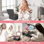 HXLGMD Large Makeup Bag with Mirror Double Layer Travel Make Up Organizer Case, Large Capacity Coemetic Bag with Brush Slot Divider - color: Black