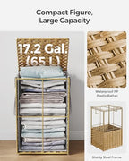 SONGMICS Laundry Hamper with Lid, 17.2 Gallon (65 L) Synthetic Rattan Clothes Laundry Basket with Lid and Handles, Foldable, Removable Liner, Goose Yellow ULCB165N01 - color: Goose Yellow, size: 65 L