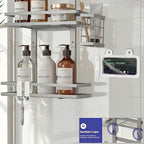 Over the Door Shower Caddy Hanging, Rustproof Shower Shelves with Waterproof Phone Pouch, 2-Tier Adjustable Bathroom Organizers and Storage, No Drilling Shampoo Soap Shelf (Silver 2-Tier) - size: Silver 2-Tier