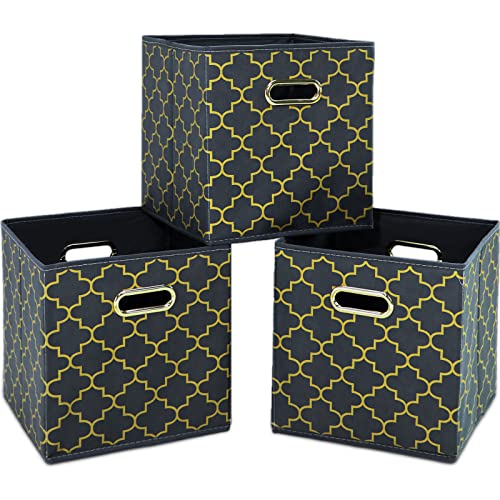 Fabric Cloth Storage Bins,Fabric Cube Organizer with Dual Handles Foldable Cube Storage Baskets for Home Bedroom Storage,Set of 3,(Grey Gold) - color: Grey Gold, size: 3 Pack