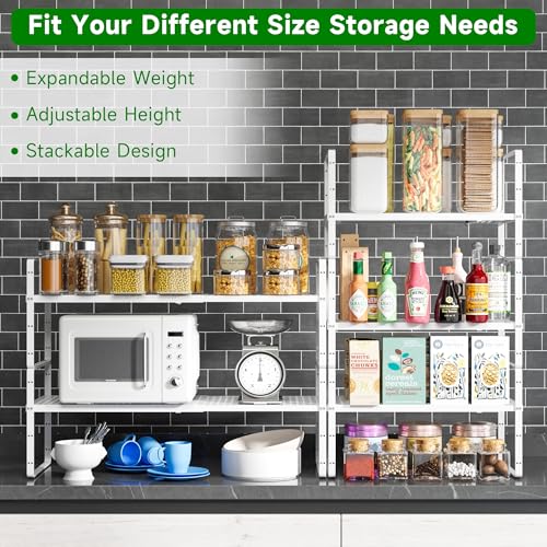 Expandable Kitchen Cabinet Shelf Organizer Rack Heavy Duty Metal Spice Rack Stackable Kitchen Counter Storage Shelf for Cabinet Pantry Bathroom (White- 16.5"-27" L x 8" W x 9.6" H - 1Pack) - color: White- 16.5"-27" L X 8" W X 9.6" H - 1pack