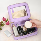 Aveniee Clear Makeup Bags, Double Layer Cosmetic Bags with a Separate Brush Compartment, Large Travel Toiletry Bag Train Case for Women, Travel Accessories Organizer.2 Layers Large, Lilac - color: Lilac, style: Dual Layer Large