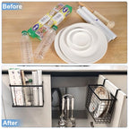 2 Pack Cabinet Door Organizer with Towel Bar, Over The Cabinet Door Storage with Towel Holder for Kitchen Cutting Board,Black