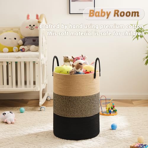 Artfeel Laundry Basket,Woven Cotton Rope Laundry Hamper,80L for Decorative Storage of Dirty Clothes,Toys and Blankets in Bathroom,Bedroom and Living Room - color: Black & Brown, size: 80L