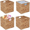 11x11in Storage Baskets 4 Pcs Square Baskets for Cube Shelf,Foldable Handwoven Water Hyacinth Storage Bins for Laundry Organizer