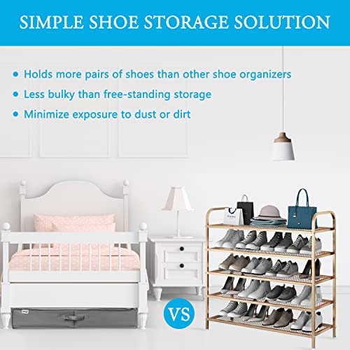 INAYA Under Bed Shoe Storage Organizer 2 Pack, Fits 32 Pairs, Large Underbed Shoe Box Storage Containers, Clear Foldable Shoes Organizer Under the Bed Sturdy Structure with Hard Bottom Support - size: 16+16 Cells (Bottom Support)