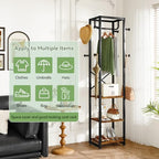 IBUYKE Coat Rack with Shelves, Freestanding Hall Tree with 3 Shelves and 8 Hooks, Industrial Clothes Stand for Entryway, Hallway, Bedroom, Rustic Brown UTMJ088H - color: Rustic Brown