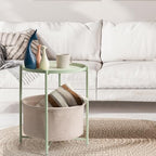 danpinera Round Side Table with Fabric Storage Basket, Metal Side Table Small Bedside Nightstand with Removable Tray Top for Living Room, Bedroom, Nursery, Laundry, Light Green - color: Light Green
