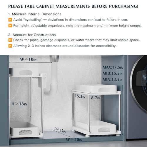 VERIFOST 2 Pack Under Sink Organizers and Storage, Double Sliding Kitchen Cabinet Organizer, 2 Tier Height Adjustable Countertop Organizer for Kitchen Bathroom Laundry, White - color: White