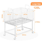 Large Rolling Laundry Basket Cart,Wire Laundry Hamper Cart with Handle and Wheels,White High Laundry Hamper for Laundry Room,Bedroom and Bathroom-120L White (29.5"L*19.7"W*27.95"H inch) - style: Large Oblong-White