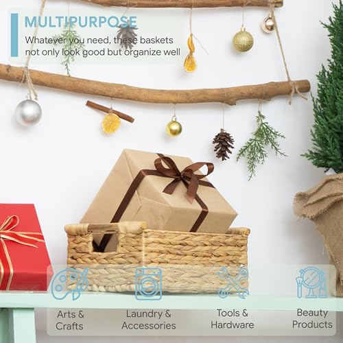 VATIMA Hyacinth Medium Wicker Basket 13.6x9.5x5.6" - With Handle, Living Room Decor, Rectangular Design - color: Water Hyacinth, size: Medium (13.6"L x 9.5"W x 5.6"H)