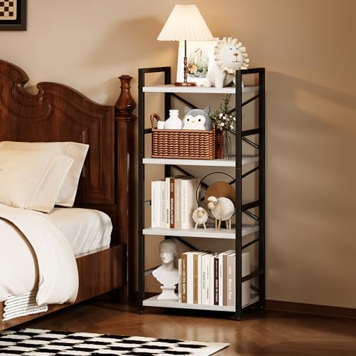Homeiju 4 Tier Small White Metal Bookcase for CD/Movie/Book, Book Shelf Organization and Storage for Living Room, Kid's Room, and Home Furniture - 1018WH - color: White, size: 4 Tier
