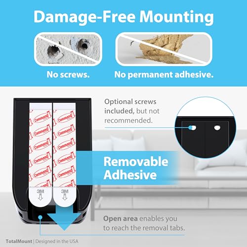 TotalMount Hole-Free Remote Control Holder – Eliminates Need to Drill Holes in Your Wall (Black, Quantity 1) - color: Black