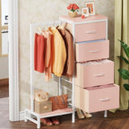 HIGDBFE Dresser with Hanging Rack, 4 Drawers Small Closet for Bedroom, Reversible Fabric Kids Chest of Drawers with Clothes Rack, Tall Storage Tower, Sturdy Frame, Pink, 44''H - color: Pink