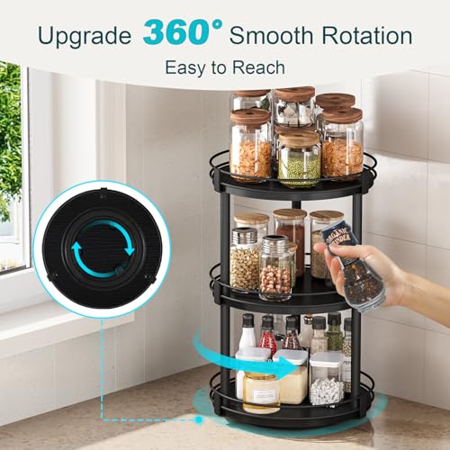 Snughome Lazy Susan Organizer, 3 Tier Rotating Spice Rack for Countertop, Turntable Lazy Susan Kitchen Countertop Organizer, 10.2" x 10.2" x 18.5", Black - color: Black, size: 10.2" x 10.2" x 18.5"