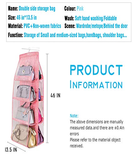 AARAINBOW 2 Packs Hanging Handbag Purse Organizer for Closet, Womens Purse Storage Organizers, Hand Bag Organizer Holder 8 Pockets Space Saving, 46 L x 13.8W (C-Gray Pink) - color: C-gray Pink