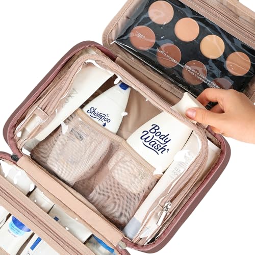 NISHEL Travel Toiletry Bag for Women, Makeup Essentials Organizer, Hanging Case for Accessories, Cosmetics, Medium Size, Rosewood-Pink - color: Rosewood-Pink, size: Medium