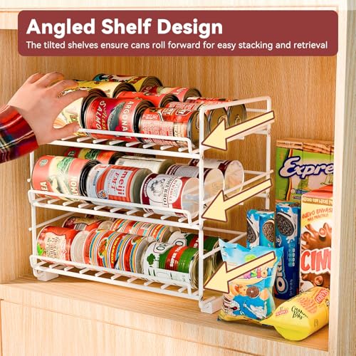 SUFAUY 3 Tier Can Organizer for Pantry, Holds 36 Cans, Heavy Duty Metal Shelves for Storage, White - color: White, size: 12.5"D x 16.5"W x 14"H