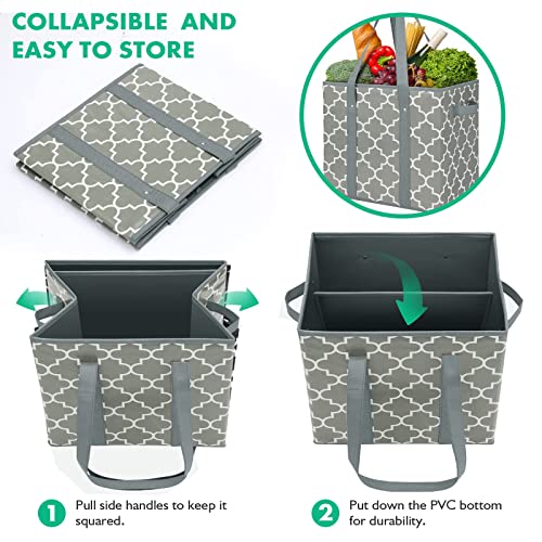 WISELIFE 3-Pack Reusable Grocery Bags Foldable Washable Storage Bins Basket Water Resistant Shopping Utility Tote Bag Grey - color: Grey, size: 3 Pack