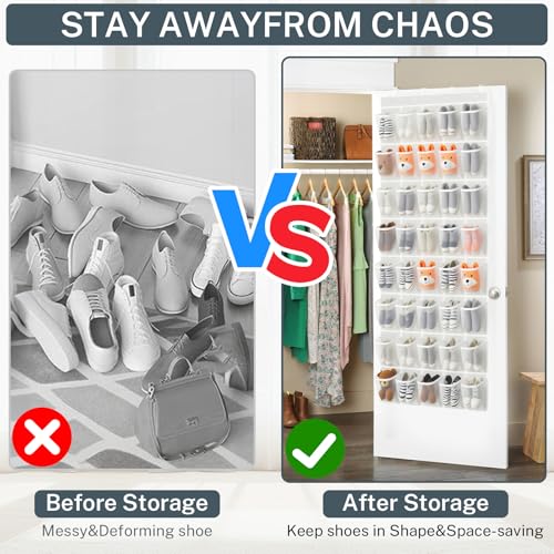 40-Pocket Over the Door Shoe Organizer - Large Mesh Pocket Hanging Shoe Rack for Door, Shoes Storage Holder Sturdy Non-woven Fabric - Stores 20 Pairs (White02) - color: White02