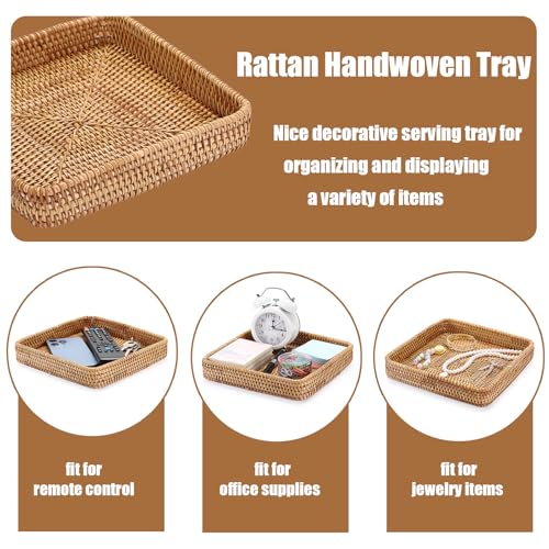 BTSKY Small Remote Basket for Coffee Table Entryway Living Room Rattan Serving Tray 8.1” x 8.1” Handwoven Wicker Baskets Decorative Tray for Wallet Remote Control Trinkets Rings Cosmetics Crackers - color: Natural, size: 8.1" x 8.1" x 1.5"