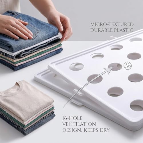 Space-Saving Stackable Clothing Organizer –Interlocking Shirt Folding Boards & Shelf Dividers,Keeps Lightweight Clothes Neat，Stackable Closet Organizer for Shirts, Jeans, T Shirt 5 Pack (White) - color: White