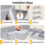 SPACELEAD 3 Tier Rolling Cart with Wheels, Storage Craft Art Trolley Organizer Serving, 3 Hanging Baskets Easy Assembly, for Office, Living Room, Kitchen, Gray - color: Grey