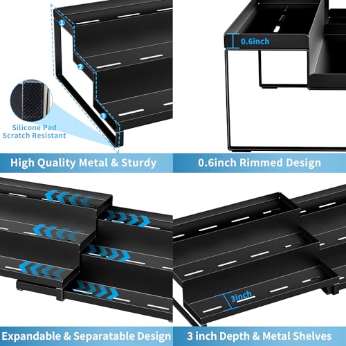 BOIVSHI Spice Rack Organizer for Cabinet, Expandable 3 - Tiered Spice Rack, Metal Spice Organizer, Spice Shelf Organizer for Cabinet, Countertop, Pantry, Cupboard, Black
