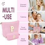 2 PCS Initial Makeup Bags for Women: Cosmetic Bag for Travel Toiletry - Birthday Gifts for 11 12 13 14 15 16 17 18 Years Old Girl Graduation Teacher Gift- Teen Girl Gifts Trendy Stuff - Pink P - color: Pink, style: P