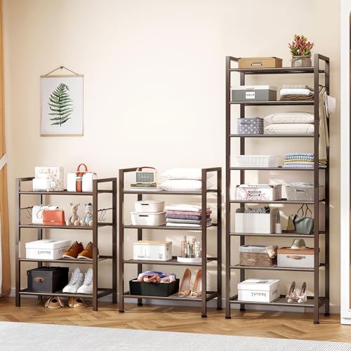 usikey 8 Tiers Narrow Shoe Rack 16-24 Pairs, Sturdy Metal Tall Shoe Rack with 4 Hooks, Slim Shoe Storage Organizer with Metal Shelf, Space Saving Vertical Shoe Shelf for Entryway BronzeUNYXJX016A - color: 8 Tier ( 17.9 X 11 X 55.5 Inches)-bronze